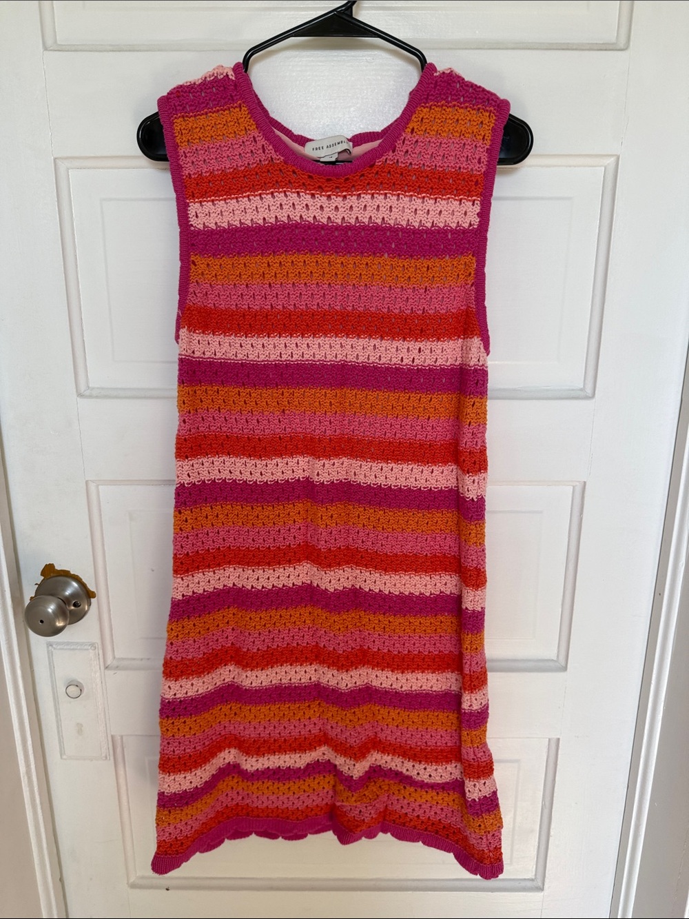 Bright Striped Crochet Mini Dress - Pink & Orange